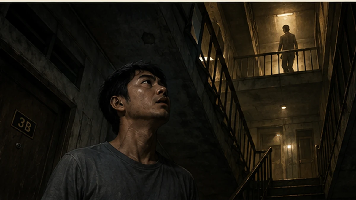 The Tenant Upstairs — Psychological horror interactive English story cover