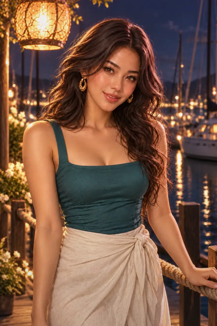The secret between you: The word for secret hangs in the salt air, and Mira's easy smile flickers. Whatever drove her away that summer is still here, standing invisibly between you on the narrow dock. She meets your eyes, ready at last to let you closer to the truth, or to your own mercy.