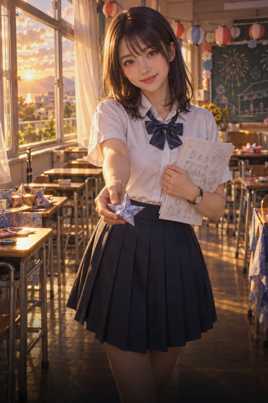 A rumor between paper stars: While you hang paper stars, Aoi admits she heard that you plan to leave the city immediately after graduation. The rumor has made her avoid you all week.