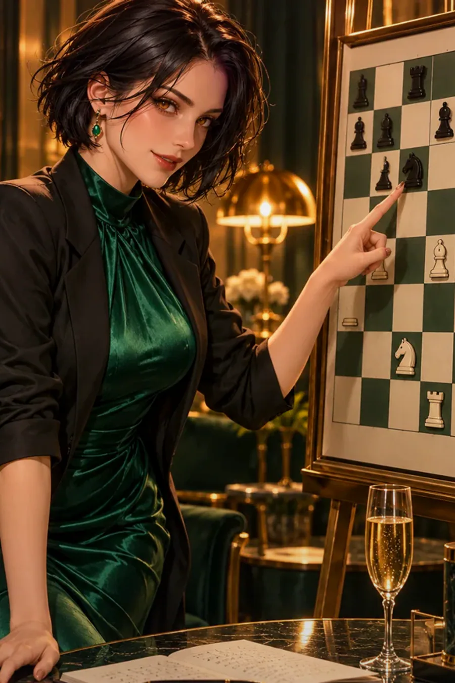 The position that never happened: In the private analysis lounge, Celeste shows you a leaked score sheet. It predicts your first twelve moves, but move nine creates a position that is impossible under tournament rules.
