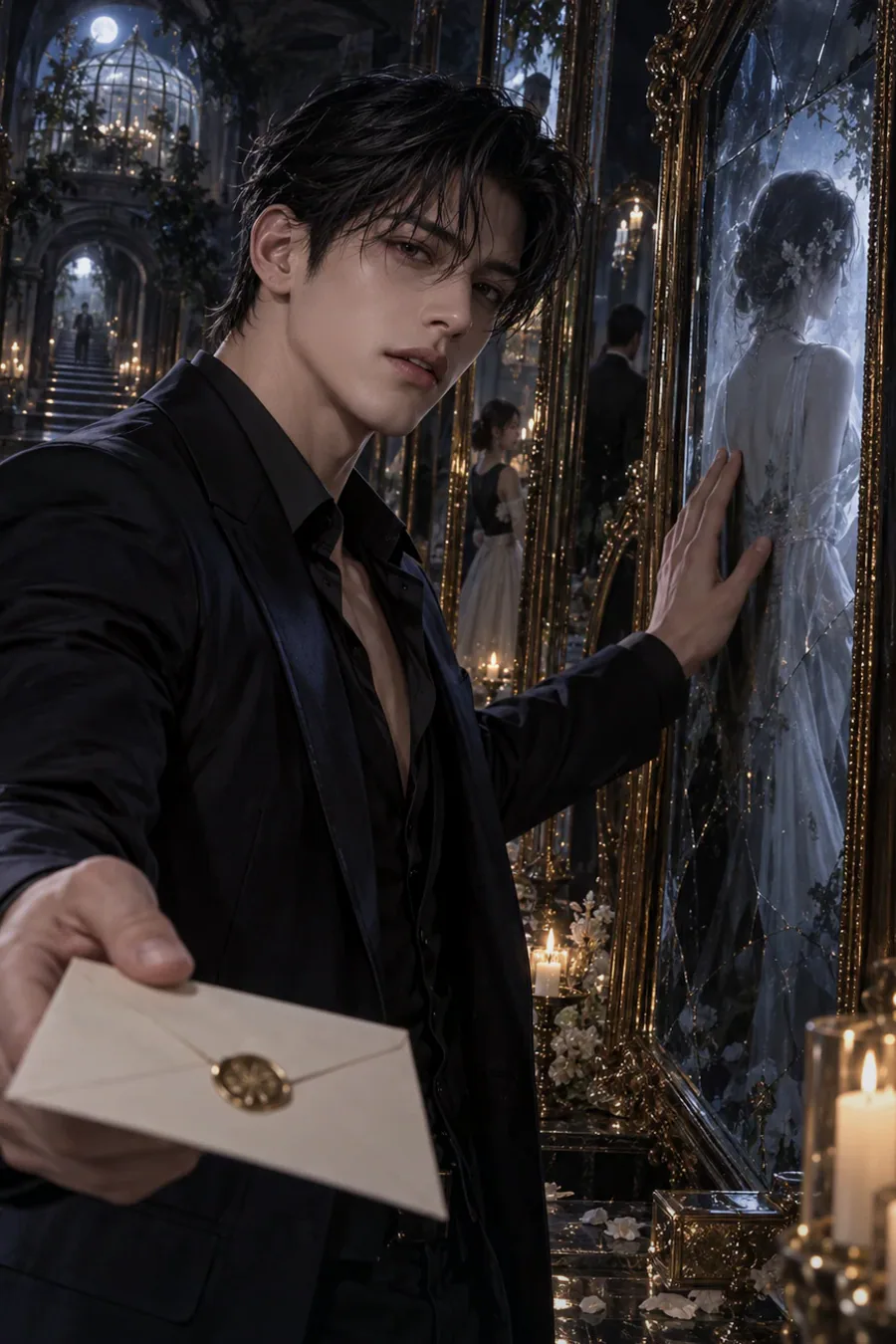A rumor in champagne: Guests whisper that the bride stole her late sister's identity to inherit the glasshouse. The mystery guest claims she came to expose the theft.