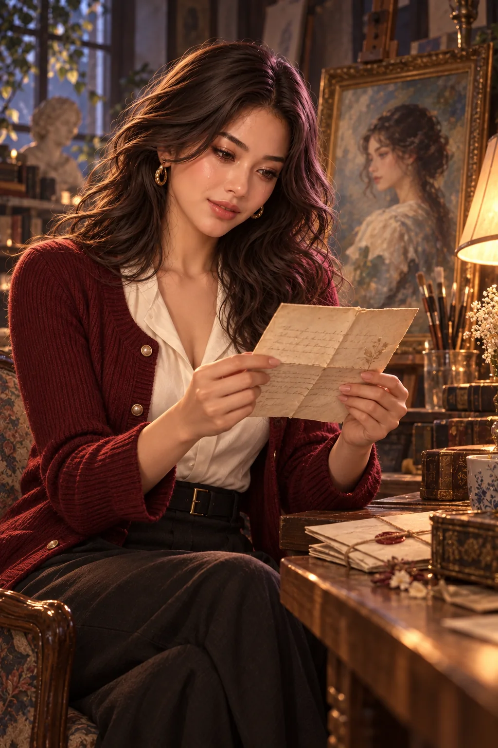 The faded letter: Mira unfolds the forgotten painter's letter beside an old portrait
