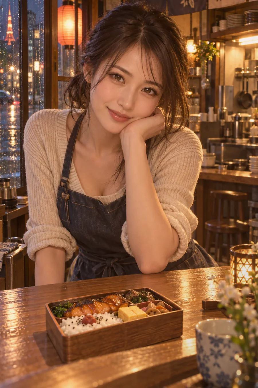 Your name in blue ink: Yuna opens a mysterious blue-ink letter with you at table eight in her rain-lit Tokyo café