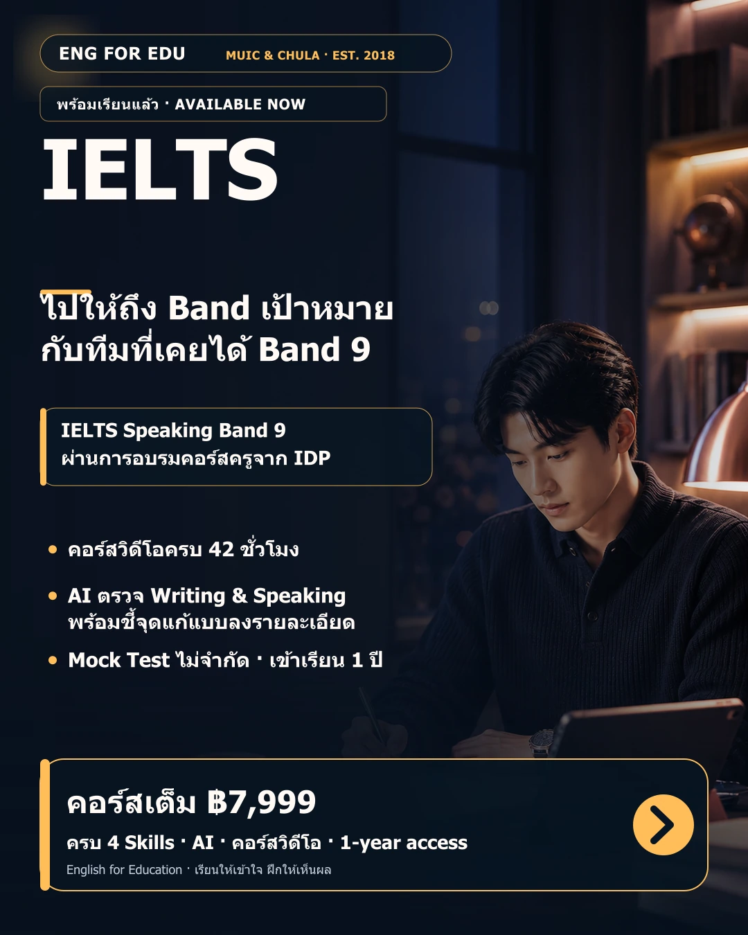 IELTS raw score to band: how many correct answers for Band 6, 6.5, 7, 7.5 and 8 — illustrated English exam study guide